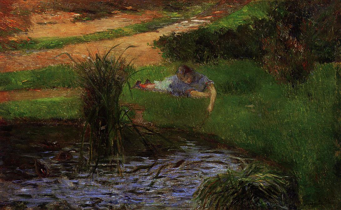 Pond with Ducks (Girl Amusing Herself) (1881) Paul Gauguin tablo - Dekolata