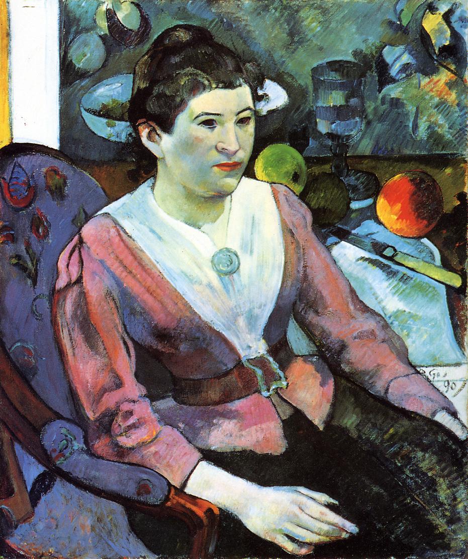 Portrait of woman against the Cezanne's still life with apples (1890) Paul Gauguin tablo - Dekolata