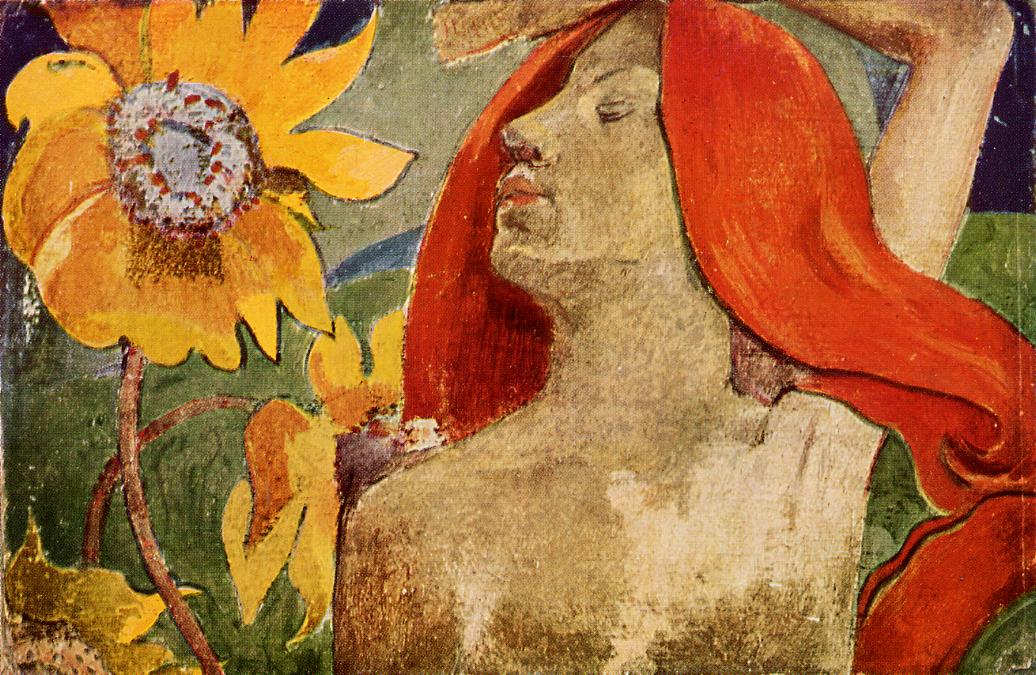 Redheaded woman and sunflowers (1890) Paul Gauguin tablo - Dekolata