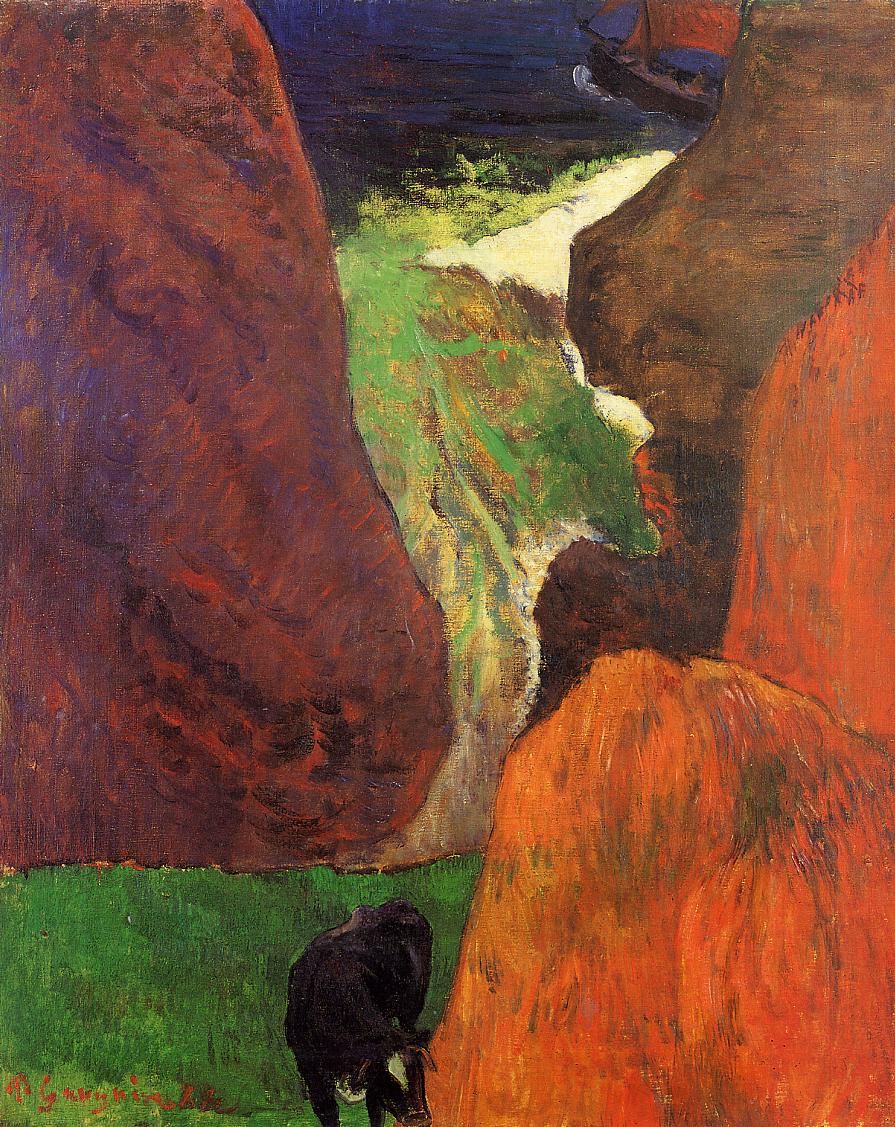 Seascape with cow on the edge of a cliff (1888) Paul Gauguin tablo - Dekolata