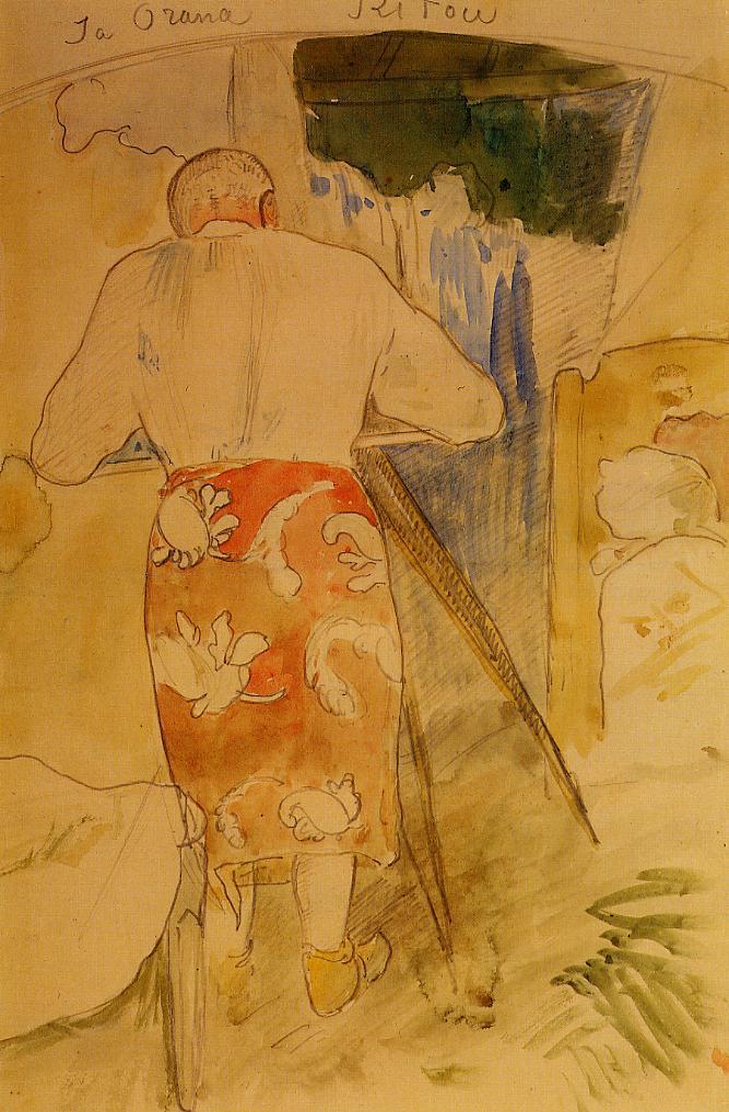 Self portrait, at work (1893) Paul Gauguin tablo - Dekolata