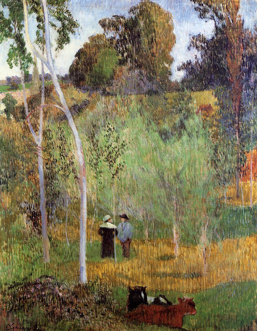 Sheperd and sheperdess in a meadow (1888) Paul Gauguin tablo - Dekolata