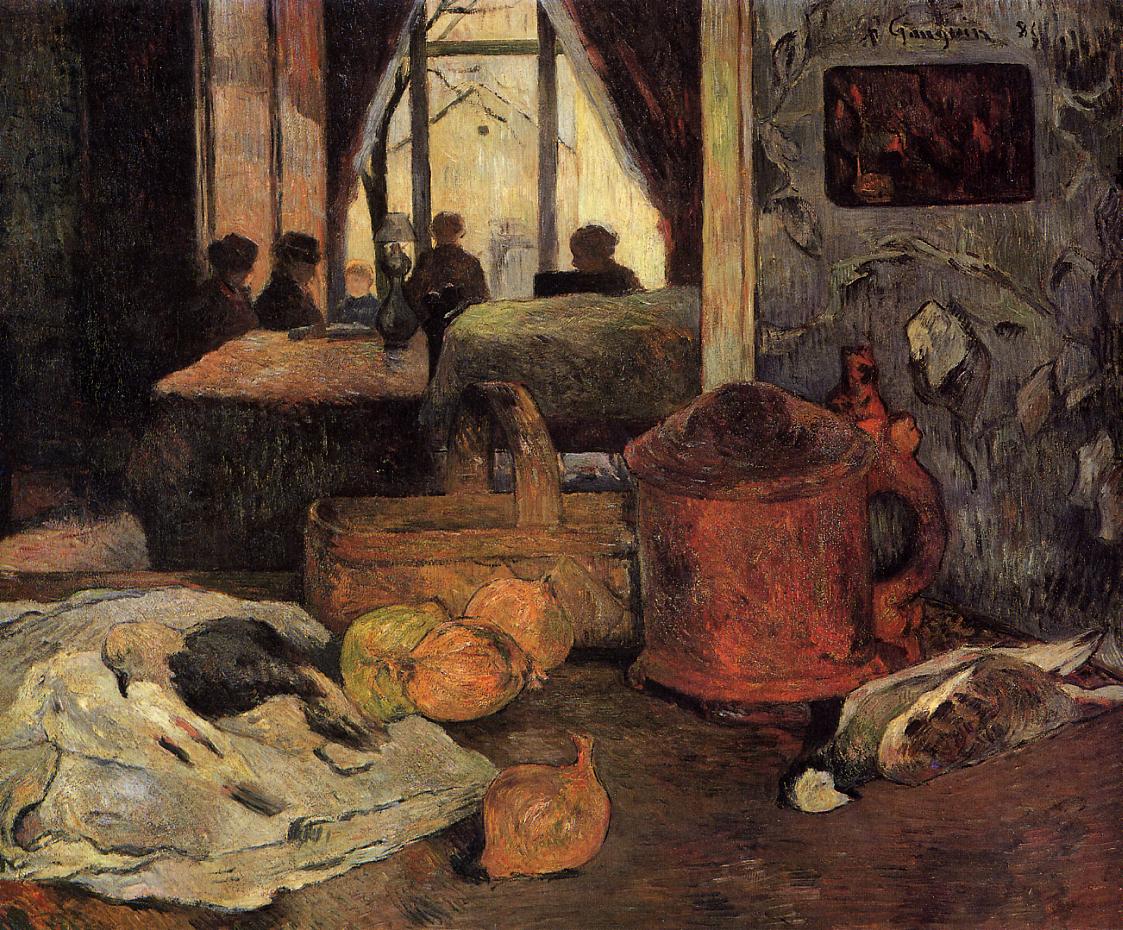 Still life of onions and pigeons and room interior in Copenhagen (1885) Paul Gauguin tablo - Dekolata