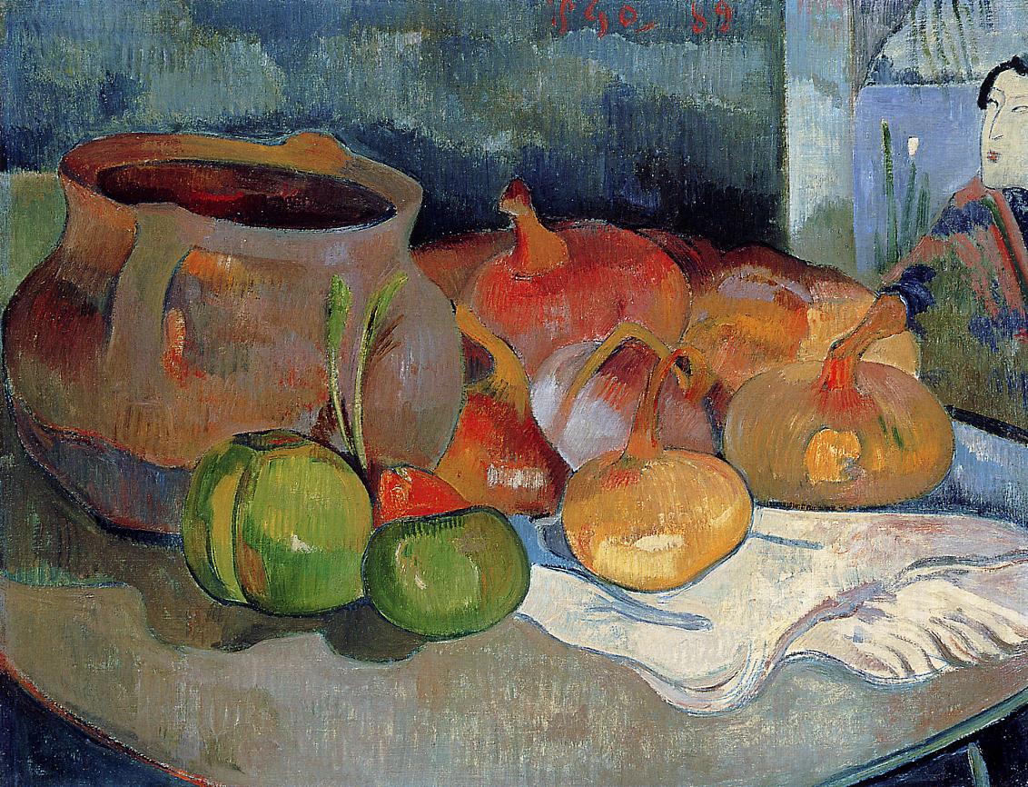 Still life with onions, beetroot and Japanese print (1889) Paul Gauguin tablo - Dekolata