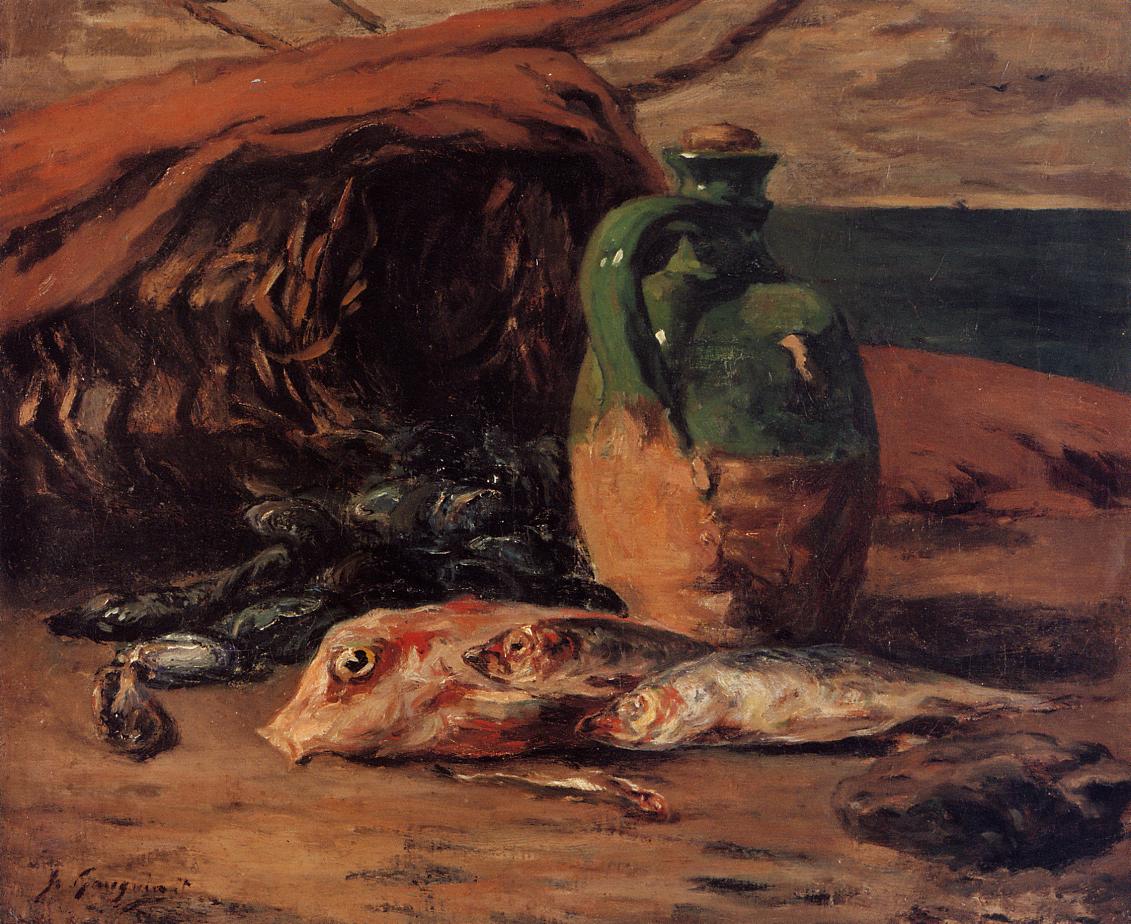 Still life with red mullet and jug (1876) Paul Gauguin tablo - Dekolata
