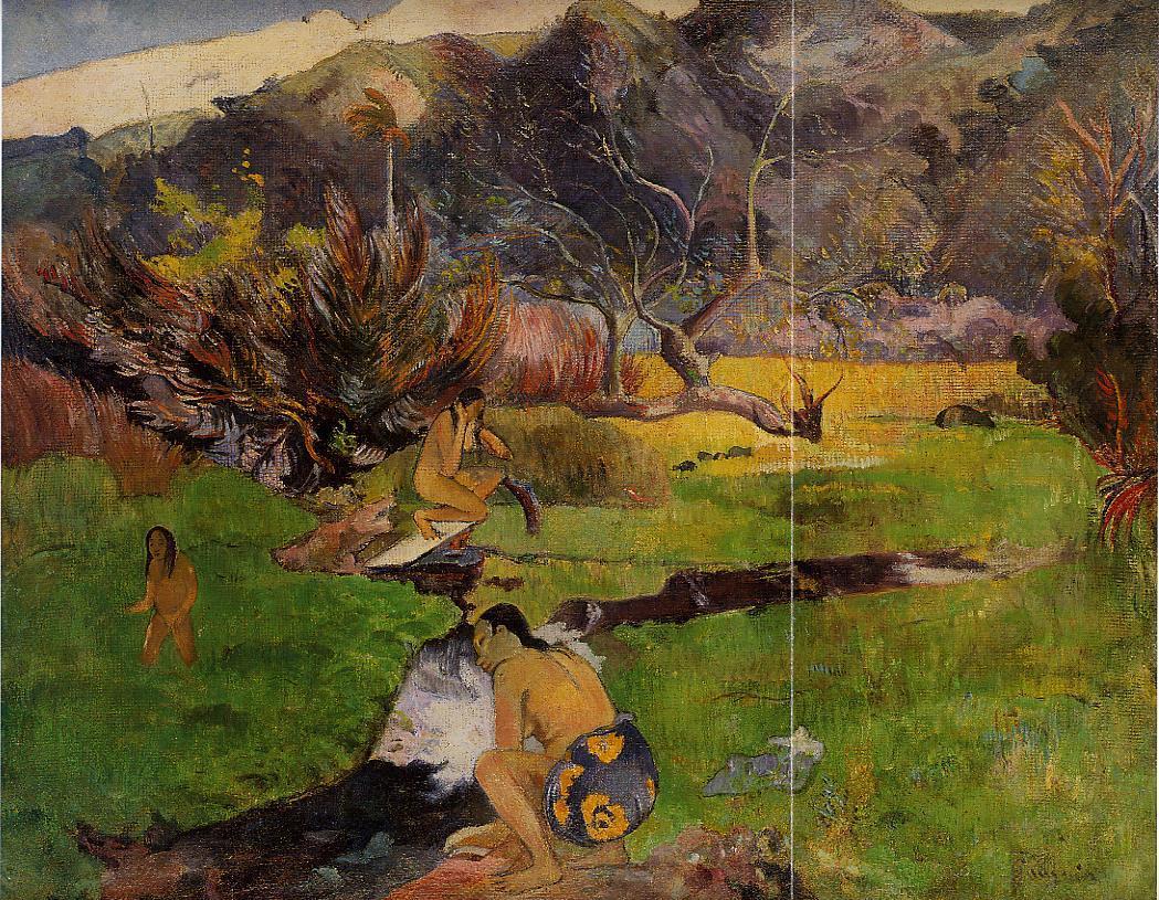 Tahitian woman near river (1893) Paul Gauguin tablo - Dekolata