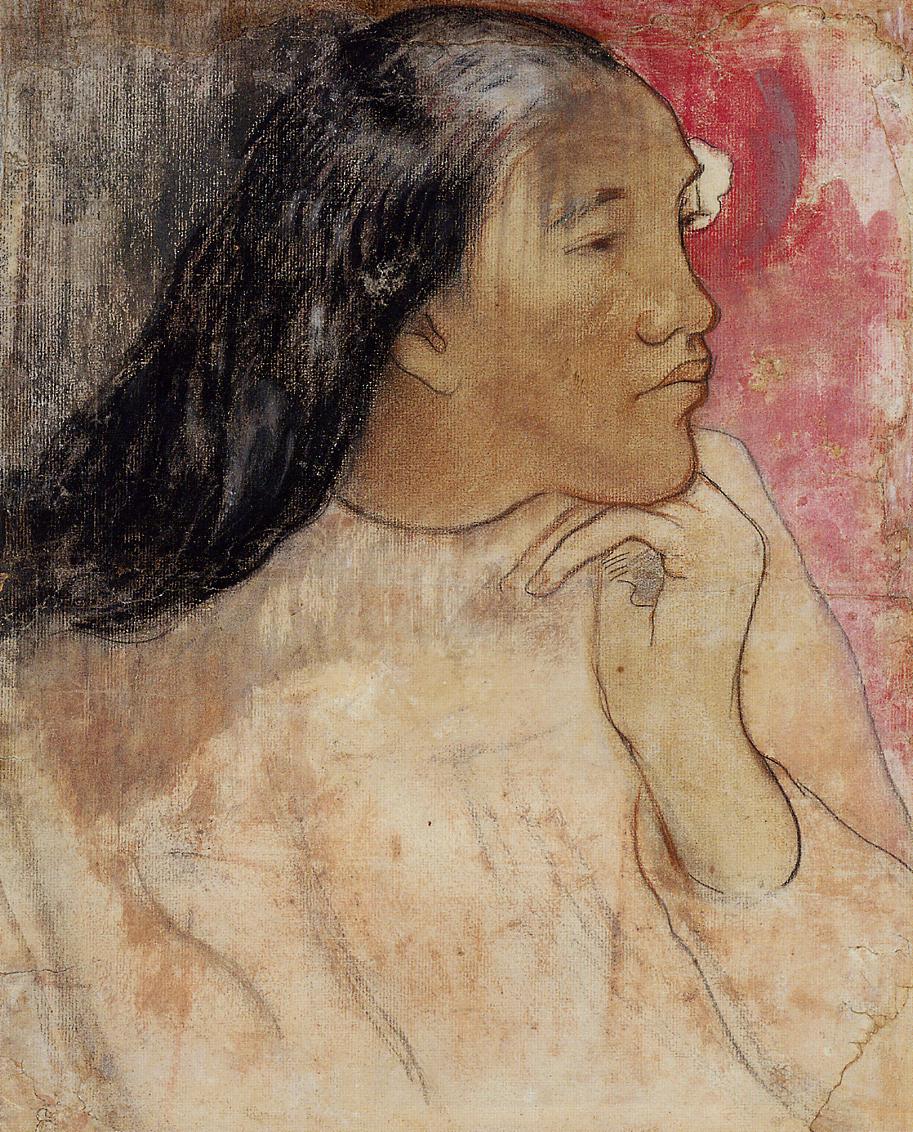 Tahitian woman with flower in her hair (1891) Paul Gauguin tablo - Dekolata