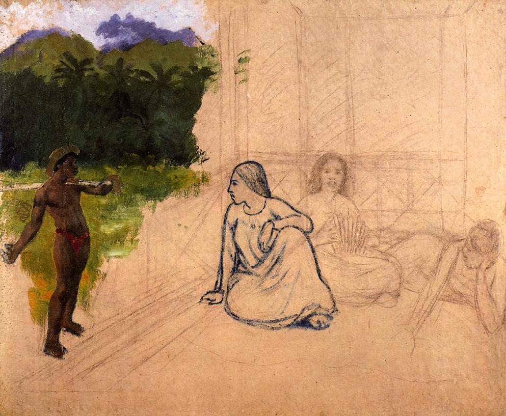 Tahitians at rest (unfinished) (1891) Paul Gauguin tablo - Dekolata
