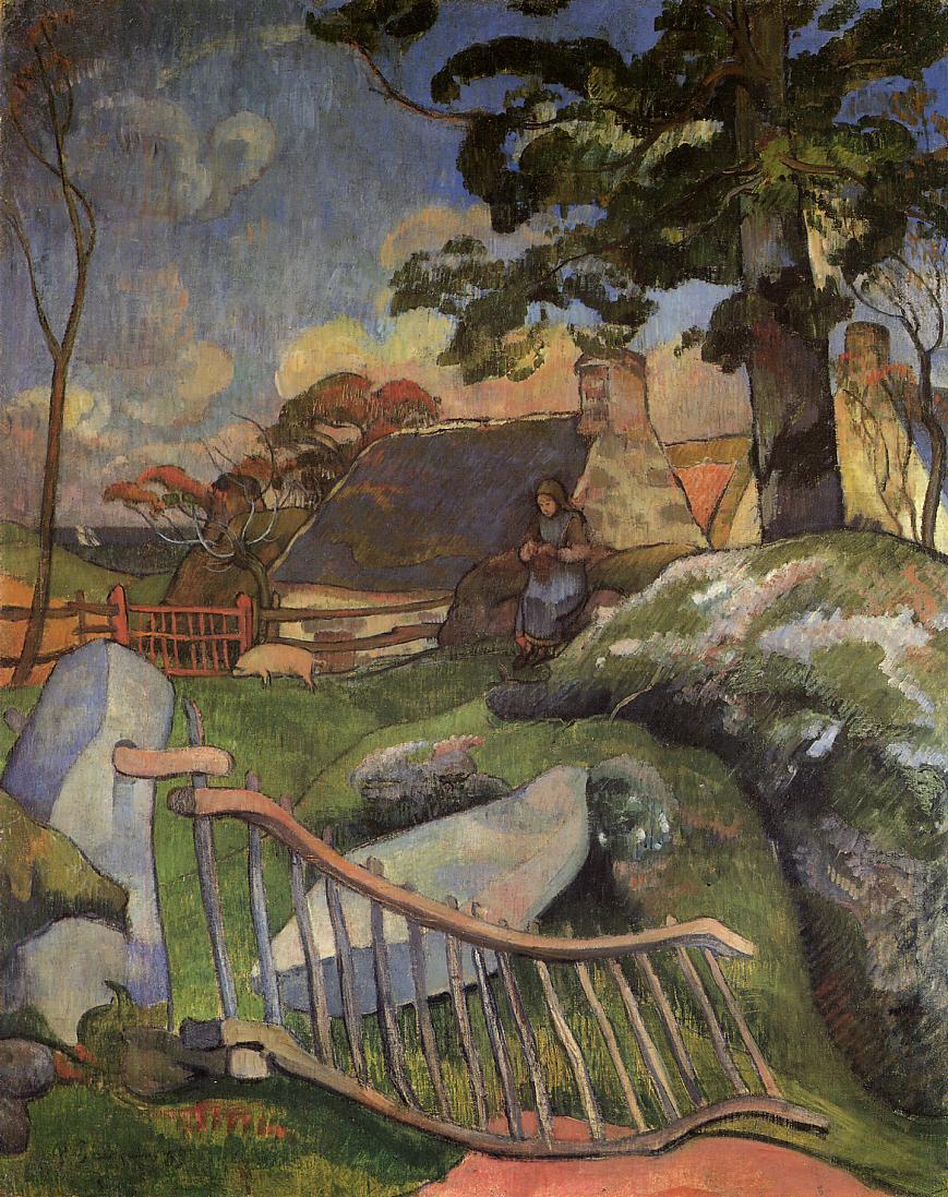 The Wooden Gate (The Pig Keeper) (1889) Paul Gauguin tablo - Dekolata
