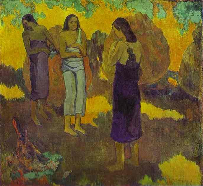 Three Tahitian Women against a Yellow Background, 1899 (oil on canvas) (1899) – Paul Gauguin Tablo