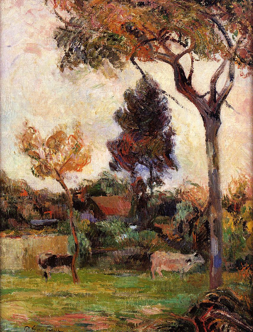 Two cows in the meadow (1884) Paul Gauguin tablo - Dekolata