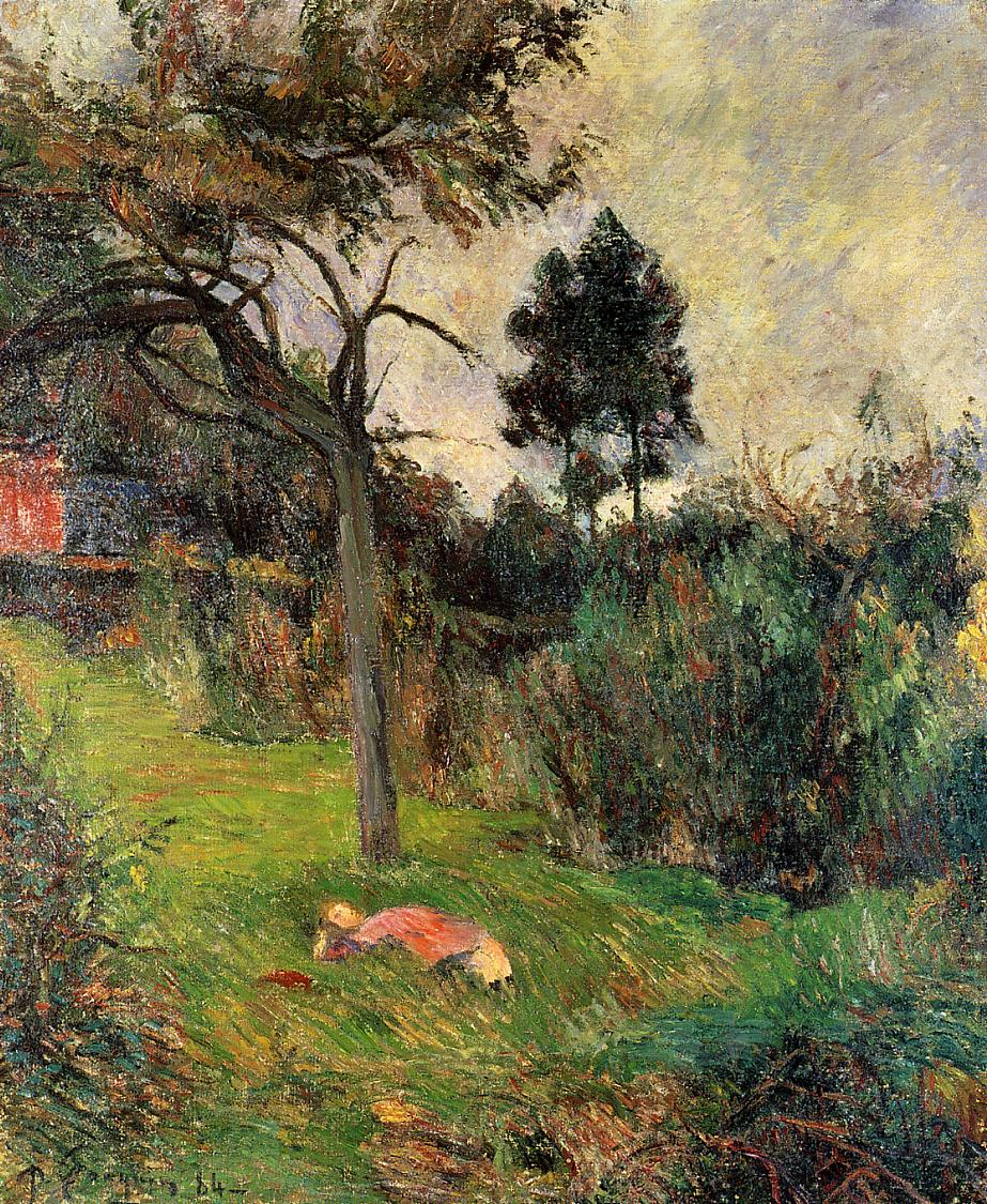 Young woman lying in a grass (1884) – Paul Gauguin Tablo