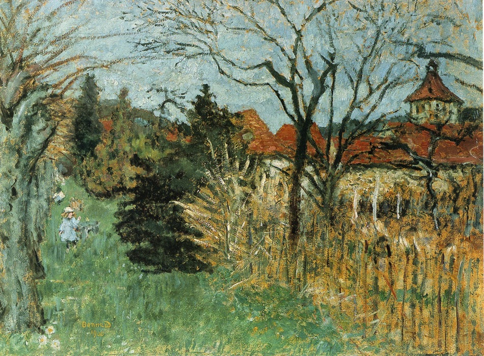 Girl with a Dog in the Park at Grand Lemps (also known as Dauphine) (1900) – Pierre Bonnard Tablo
