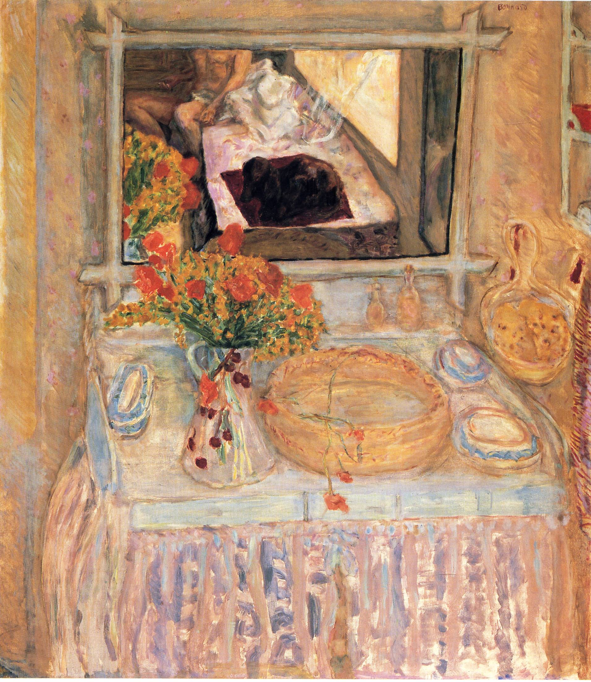 Toilet with a bouquet red and yellow (1913) Pierre Bonnard tablo - Dekolata