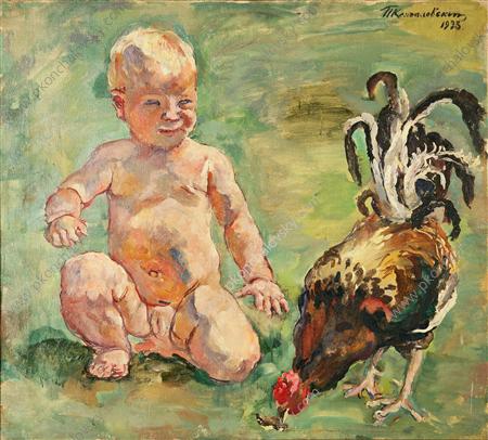 A boy with a cock (1933) Pyotr Konchalovsky tablo - Dekolata