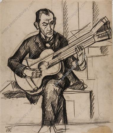 A man with a guitar (1913) Pyotr Konchalovsky tablo - Dekolata