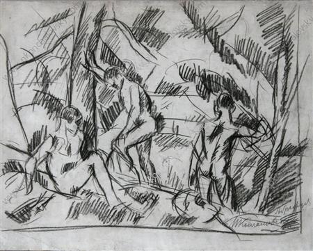 Abramtsevo. The boys at the river. Drawing for the painting 'Boys Bathing'. (1920) Pyotr Konchalovsky tablo - Dekolata