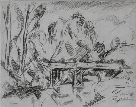 Abramtsevo. The bridge. Drawing for the painting 'Bridge in Abramtsevo'. (1911) Pyotr Konchalovsky tablo - Dekolata