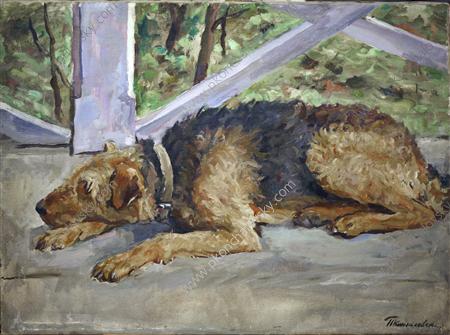 Airedale on the balcony (1935) Pyotr Konchalovsky tablo - Dekolata