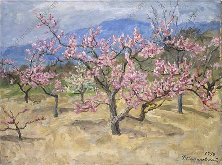 Crimea. Blooming peach tree. (1952) Pyotr Konchalovsky tablo - Dekolata