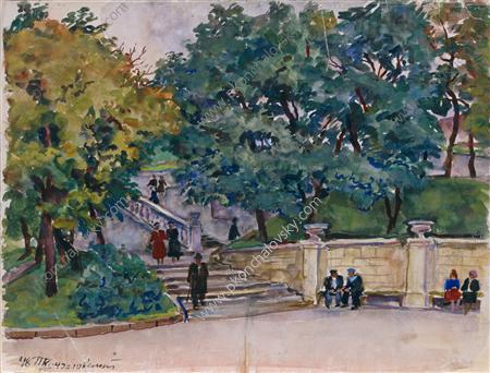 Essentuki. The park. (1948) Pyotr Konchalovsky tablo - Dekolata