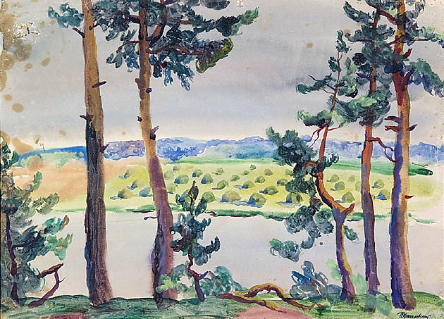 Fir trees by the river Pyotr Konchalovsky tablo - Dekolata