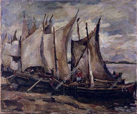 Fishing boats. Drying the sails. (1928) Pyotr Konchalovsky tablo - Dekolata