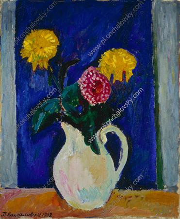 Flowers in a high vase. (1908) Pyotr Konchalovsky tablo - Dekolata