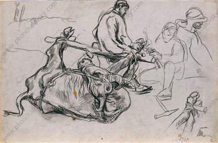 Forging of buffalo. Study. (1927) Pyotr Konchalovsky tablo - Dekolata