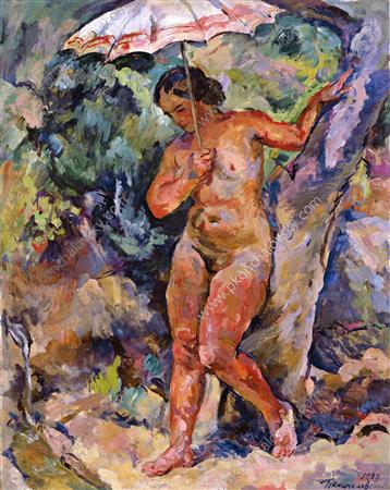 Girl under the umbrella (1929) – Pyotr Konchalovsky Tablo