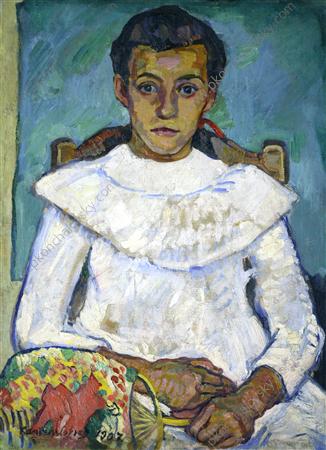 Girl with a Fan (1908) Pyotr Konchalovsky tablo - Dekolata