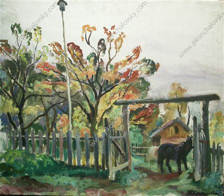 Horse at the gate (1930) Pyotr Konchalovsky tablo - Dekolata