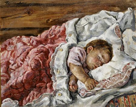 Katya sleeping (on the left side) (1932) Pyotr Konchalovsky tablo - Dekolata