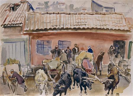 Kutaisi. Grape market. (1935) Pyotr Konchalovsky tablo - Dekolata
