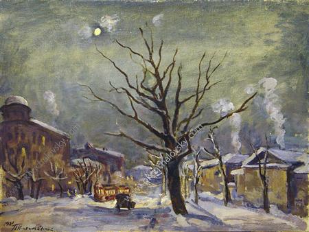 Landscape with the moon. Bolshaya Sadovaya. (1931) Pyotr Konchalovsky tablo - Dekolata