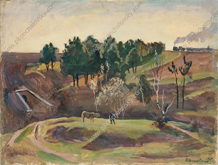 Landscape with the railway (1935) Pyotr Konchalovsky tablo - Dekolata