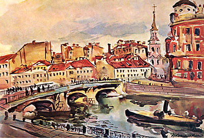 Leningrad. Bridge of Belinsky. Church of St. Simeon and Anna. (1931) Pyotr Konchalovsky tablo - Dekolata