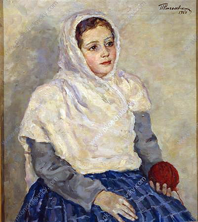 Margot wearing a headscarf (1949) Pyotr Konchalovsky tablo - Dekolata