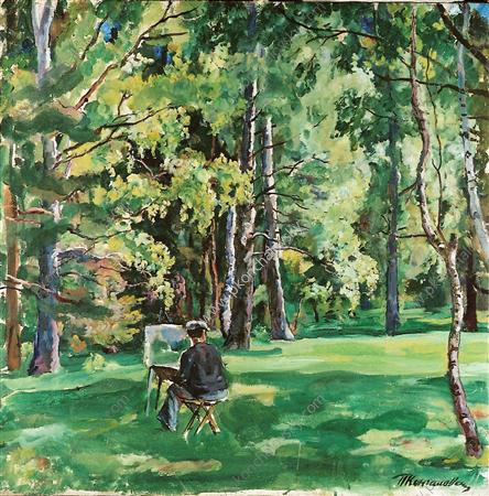 Mikhail Petrovich Konchalovsky, the son of the artist's, on etudes (1936) Pyotr Konchalovsky tablo - Dekolata