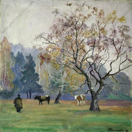 Mist. Landscape with Cows. (1934) Pyotr Konchalovsky tablo - Dekolata