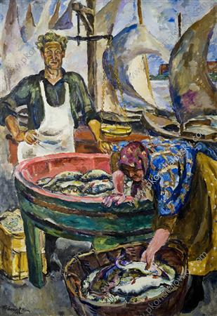 Novgorod. The Fish Market. (1928) Pyotr Konchalovsky tablo - Dekolata