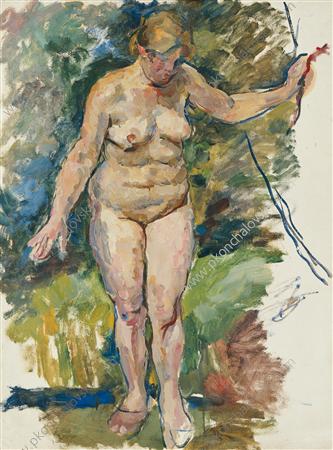 Nude on a background of green. Sketch for painting 'Woman at the creek' (1928) Pyotr Konchalovsky tablo - Dekolata