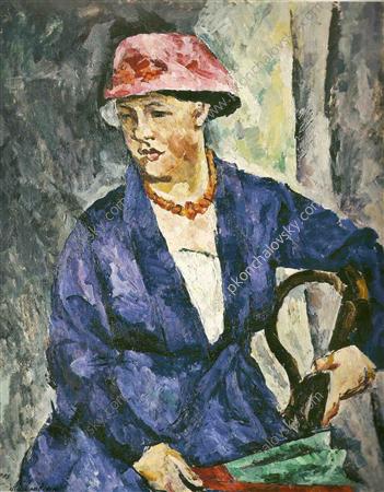 Portrait of Olga Konchalovskaya, wife of the artist, in blue (1919) – Pyotr Konchalovsky Tablo