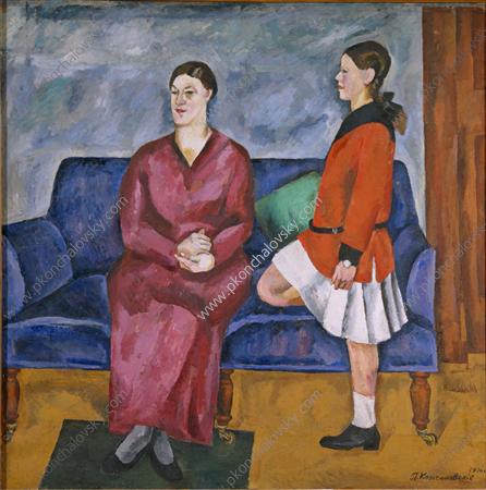 Portrait of S. P. Konchalovsky with her daughter (1916) Pyotr Konchalovsky tablo - Dekolata
