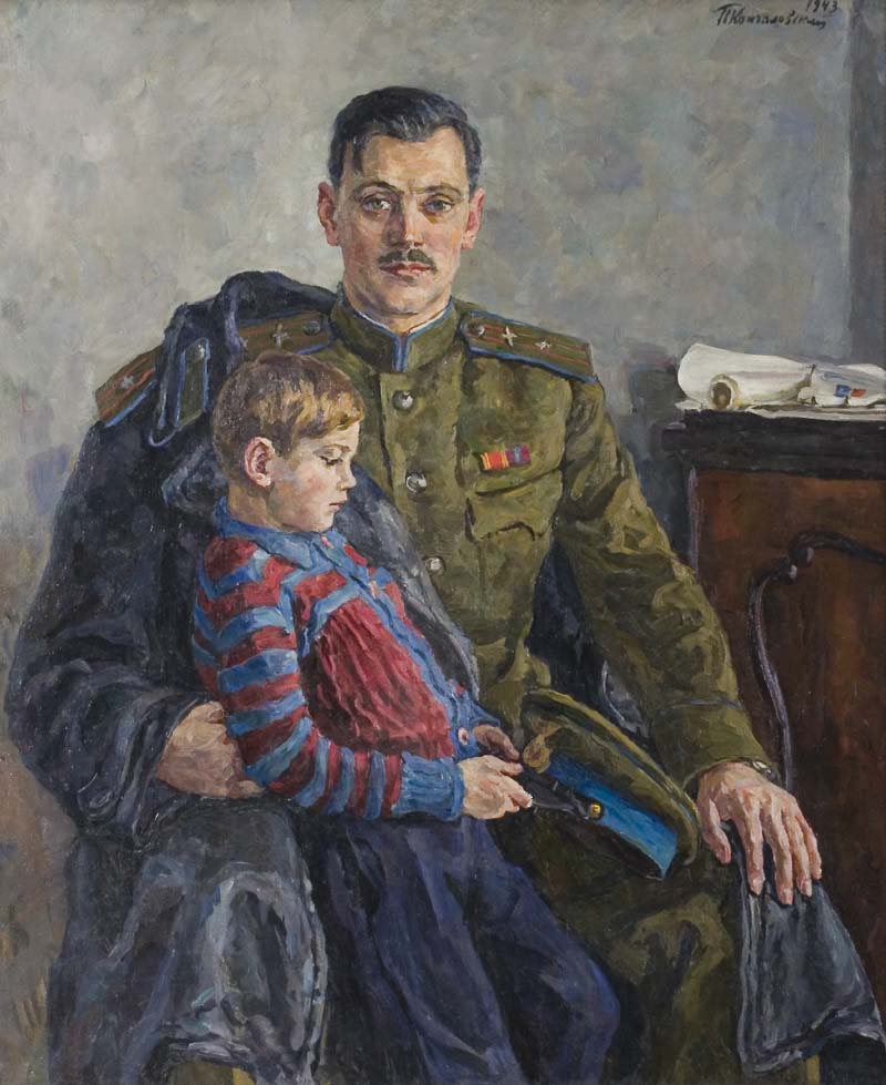 Portrait of Sergei Vladimirovich Mikhalkov with his son (1943) Pyotr Konchalovsky tablo - Dekolata