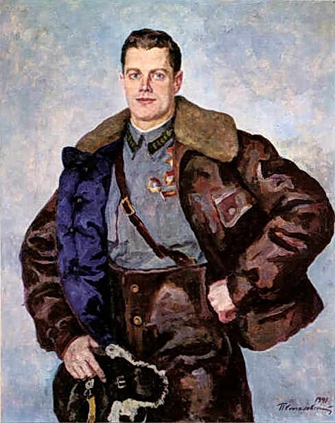 Portrait of a Hero of the Soviet Union, Pilot A. B. Yumashev (1941) Pyotr Konchalovsky tablo - Dekolata