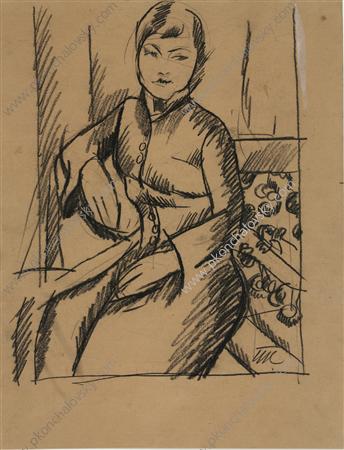 Portrait of a Lady. Drawing for the portrait of of Anna Emilevna Goncz. (1918) Pyotr Konchalovsky tablo - Dekolata