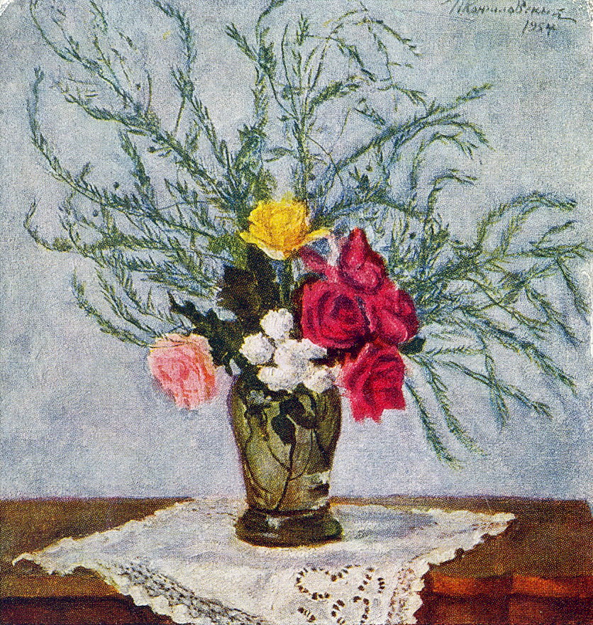 Roses and asparagus (1954) – Pyotr Konchalovsky Tablo