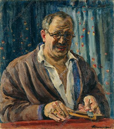 Self Portrait (Sharpening a razor) (1931) Pyotr Konchalovsky tablo - Dekolata