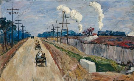 Shosse at Maloyaroslavets (1938) Pyotr Konchalovsky tablo - Dekolata